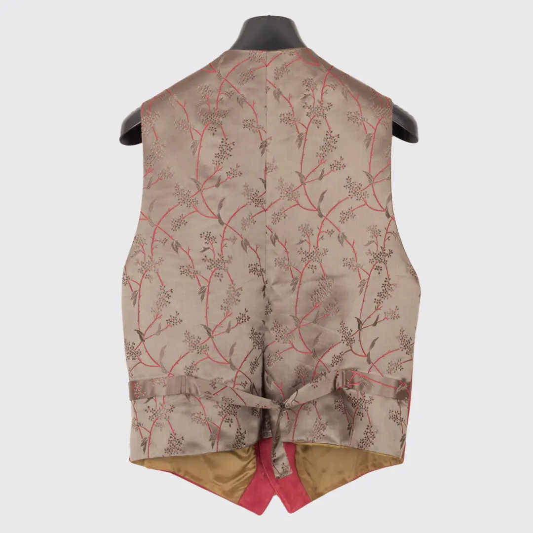 Brenda Kett Waist Coat Size S Red Suede Gray Floral Print Vest