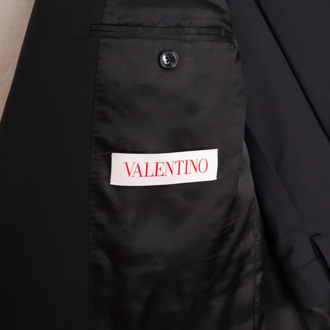 Valentino Suit Size EU60 Solid Black Wool 2-Button Pleated Pant