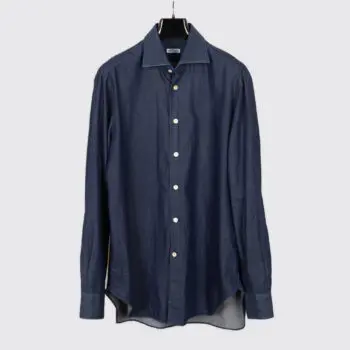 Kiton Napoli Dress Shirt Size 16.5 Handsewn Cotton Indigo Denim