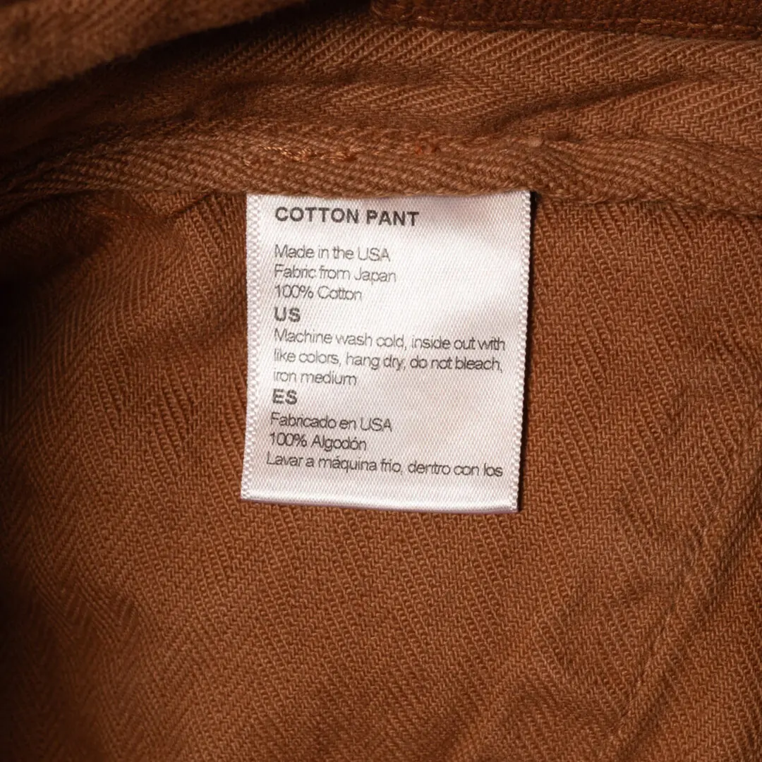 Freenote Cloth Cotton Pant W30 Rust Canvas Slash Pocket Made in USA