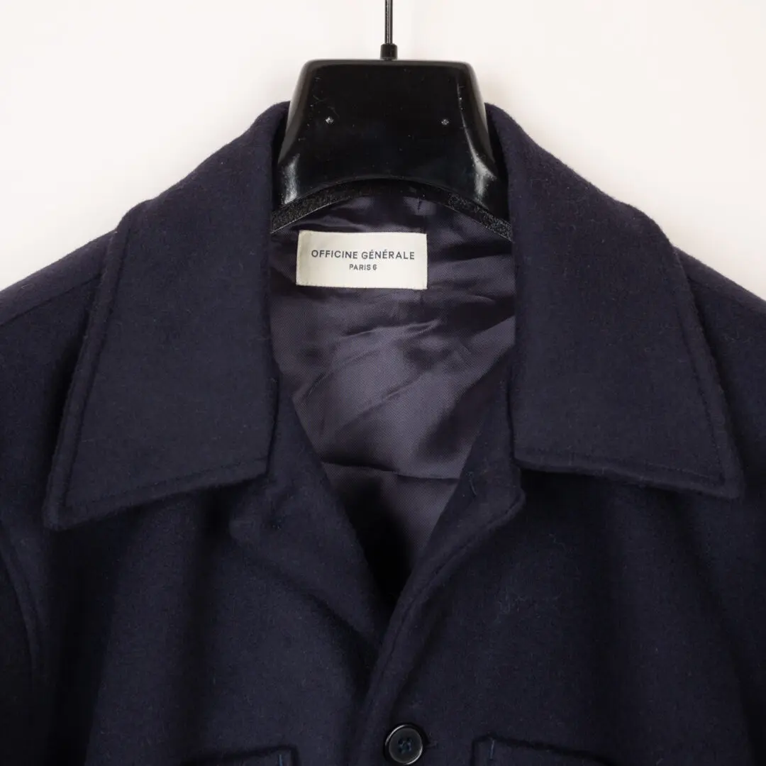 Officine Generale Harrison Shirt Size M Navy Wool Cashmere Loose Fit