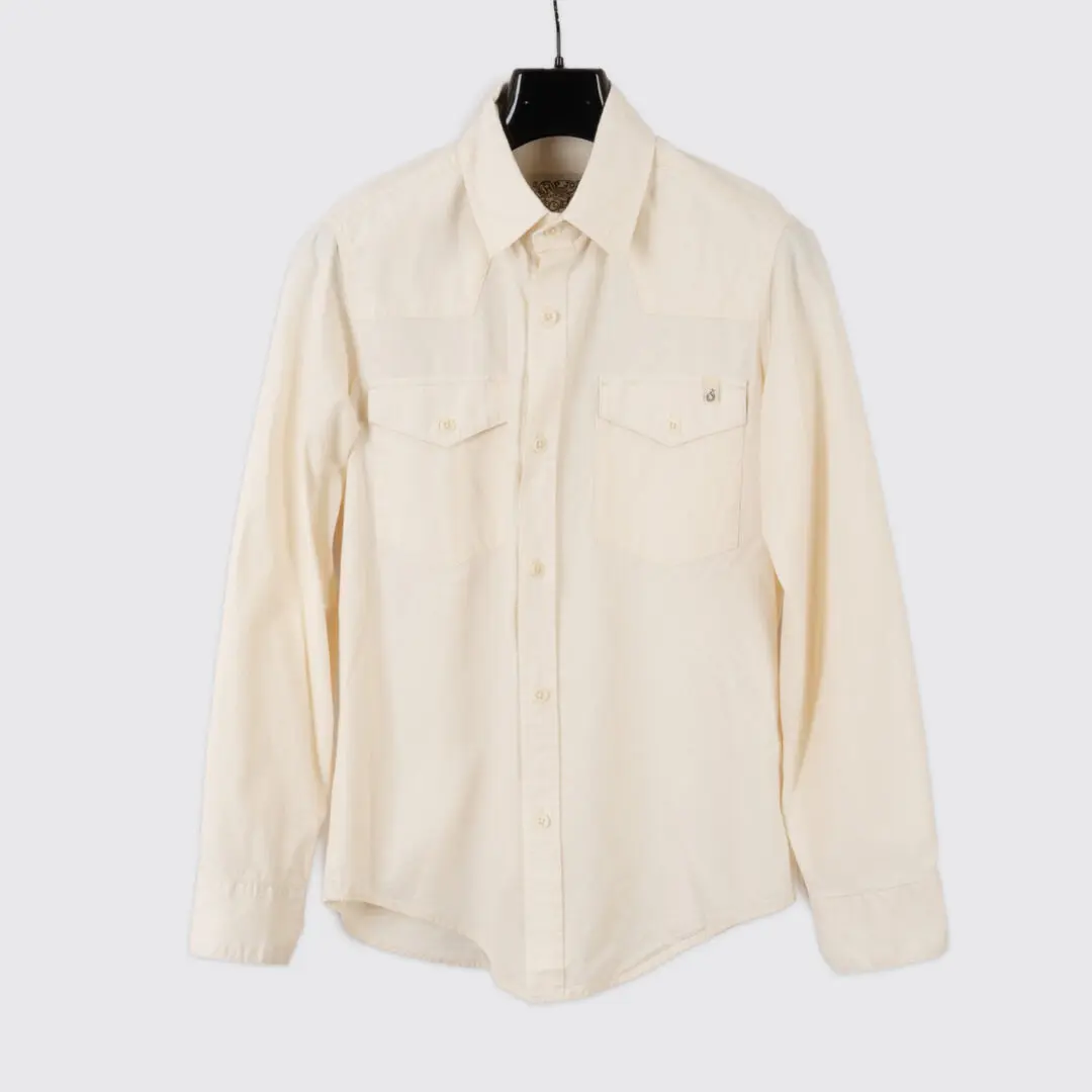 Ship John Townes Western Shirt Cream Size S Men Cotton Button Up