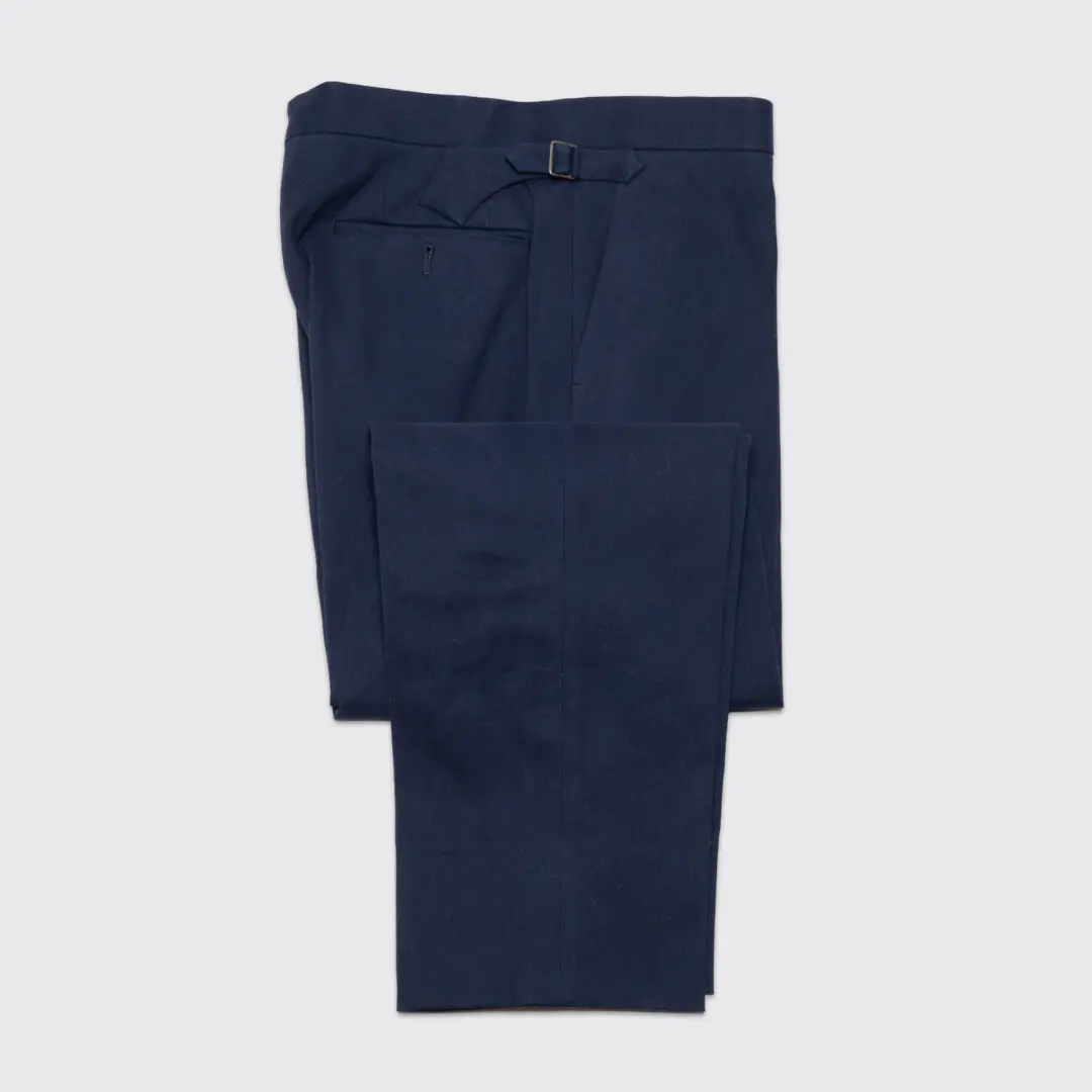 Alan Flusser Custom Trousers W32 Navy Blue Cotton Twill w/ Buckle