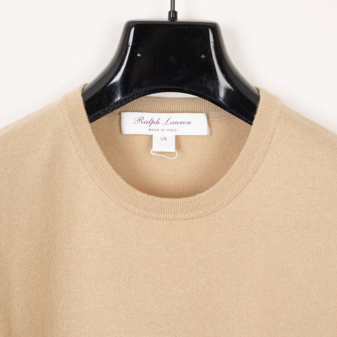 Ralph Lauren Sweater Size L Men Solid Beige Crewneck Fine Knit