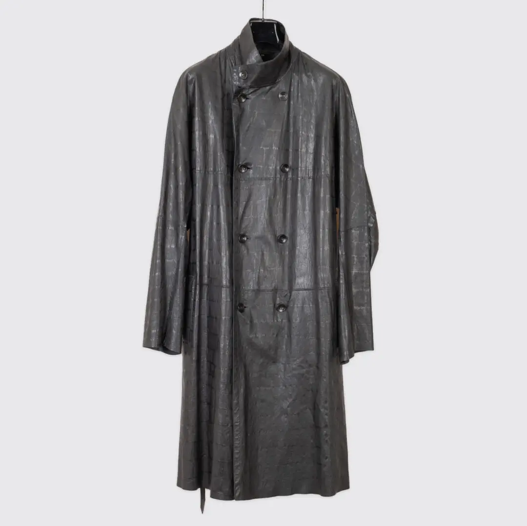 Giorgio Armani Trench Coat Black Size EU54 Men Embossed Leather