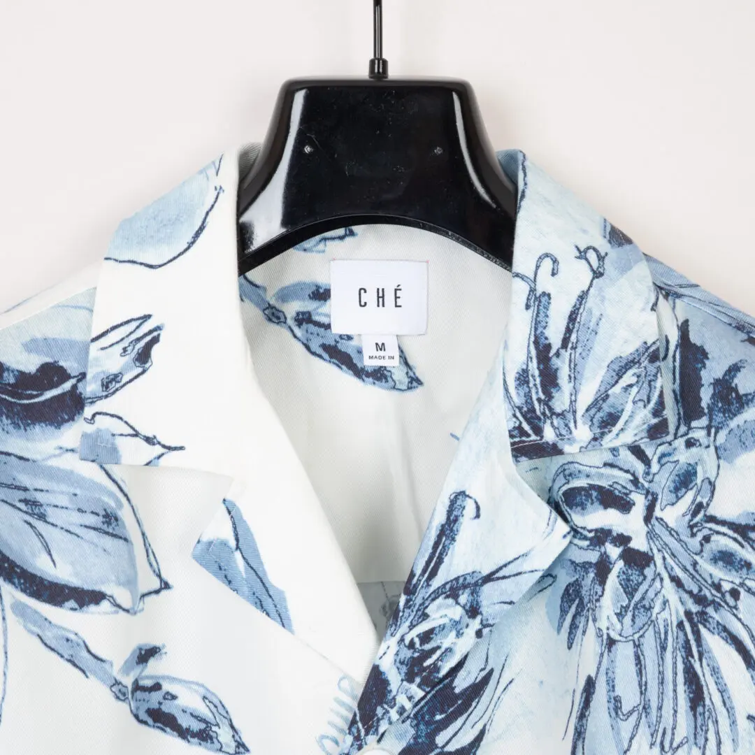 Ché Studios Cuban Collar Shirt Size M White Blue Floral Valbonne