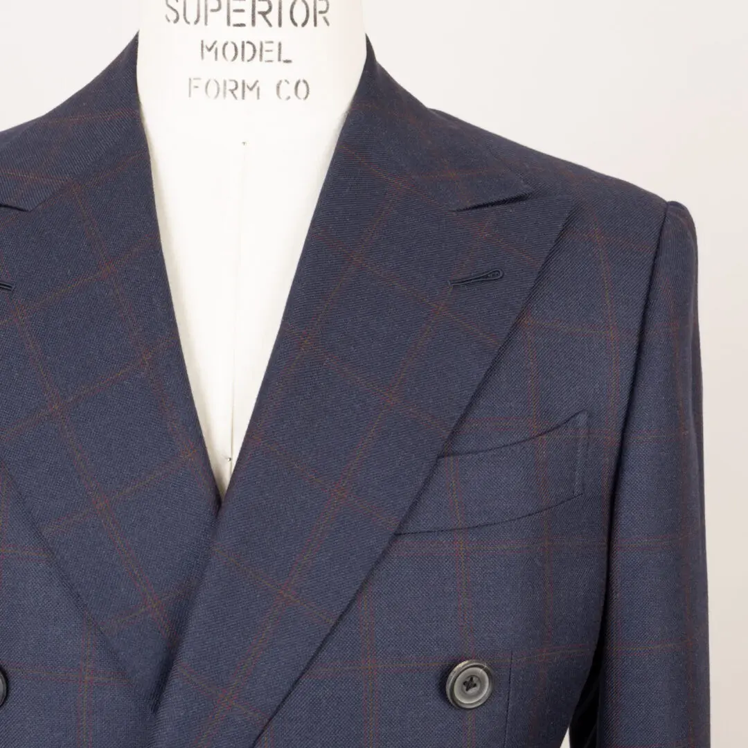 Beckenstein Bespoke Suit Size 36 Navy Red Check Double Breasted