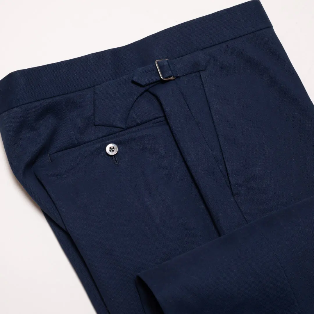 Alan Flusser Custom Trousers W32 Navy Blue Cotton Twill w/ Buckle