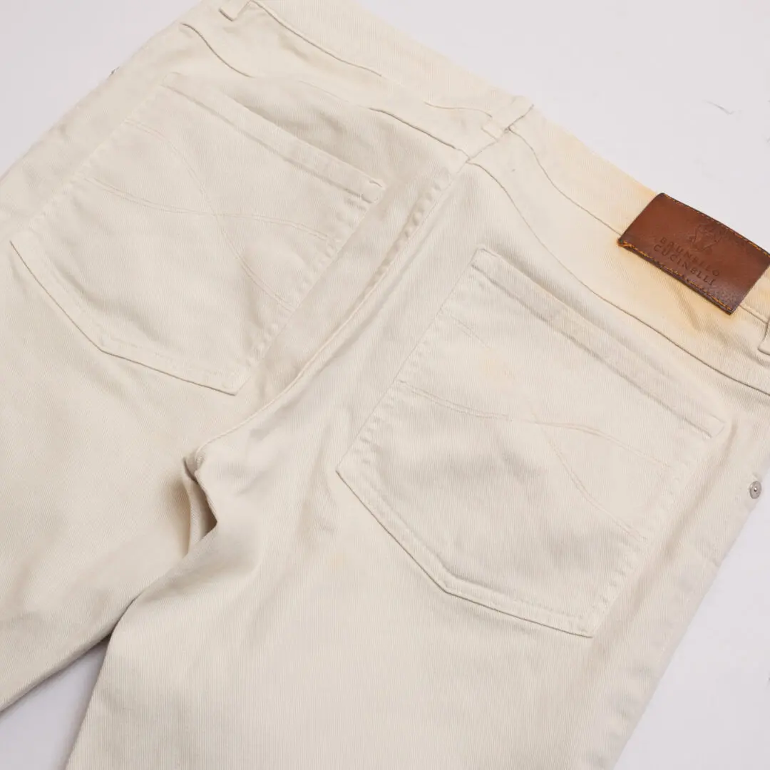 Brunello Cucinelli Denim Size EU48 Men Cream Skinny Fit Jeans