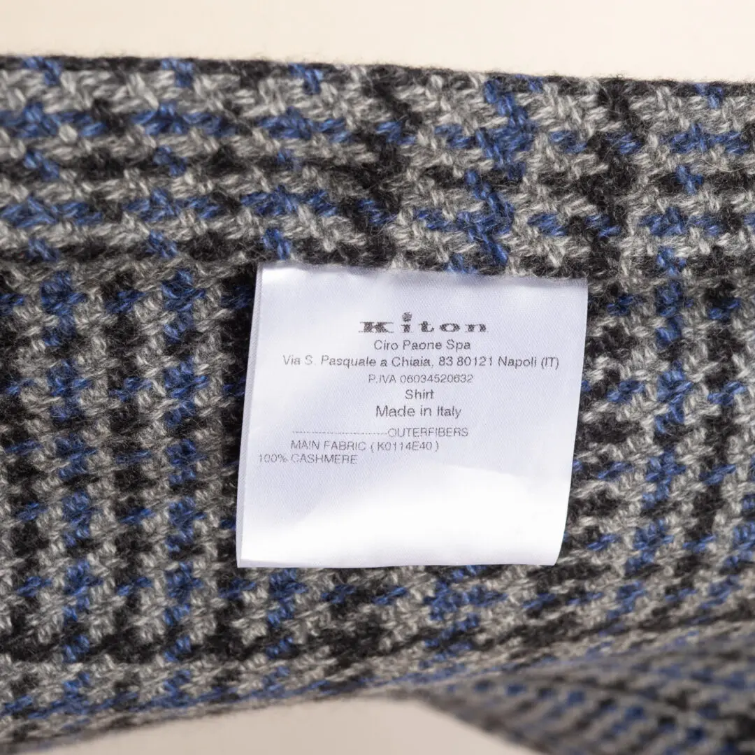 Kiton Cashmere Overshirt Size L Knit Gray Black Blue Houndstooth