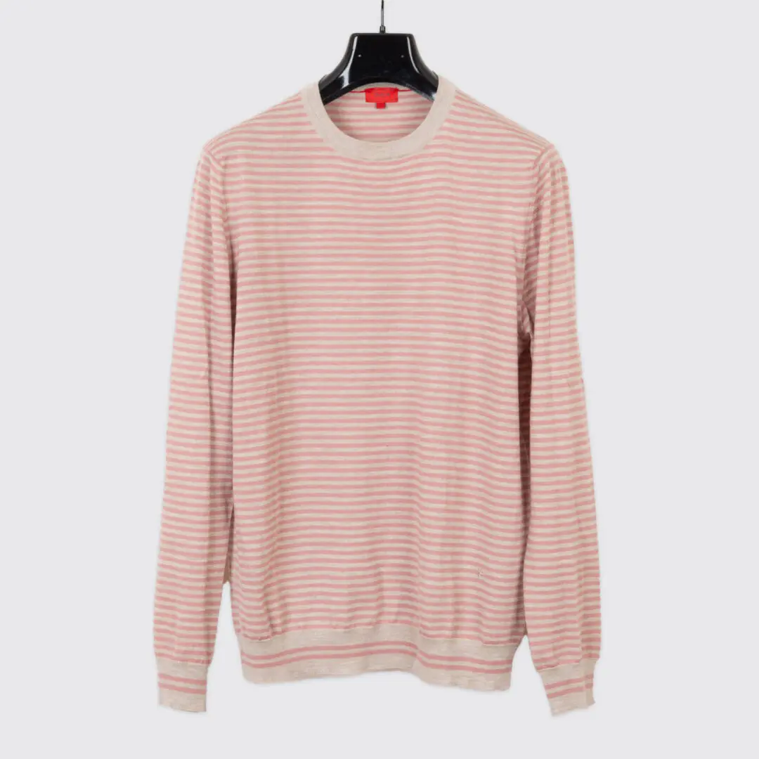 Isaia Napoli Sweater Size L Heather Gray Pink Stripe Cashmere