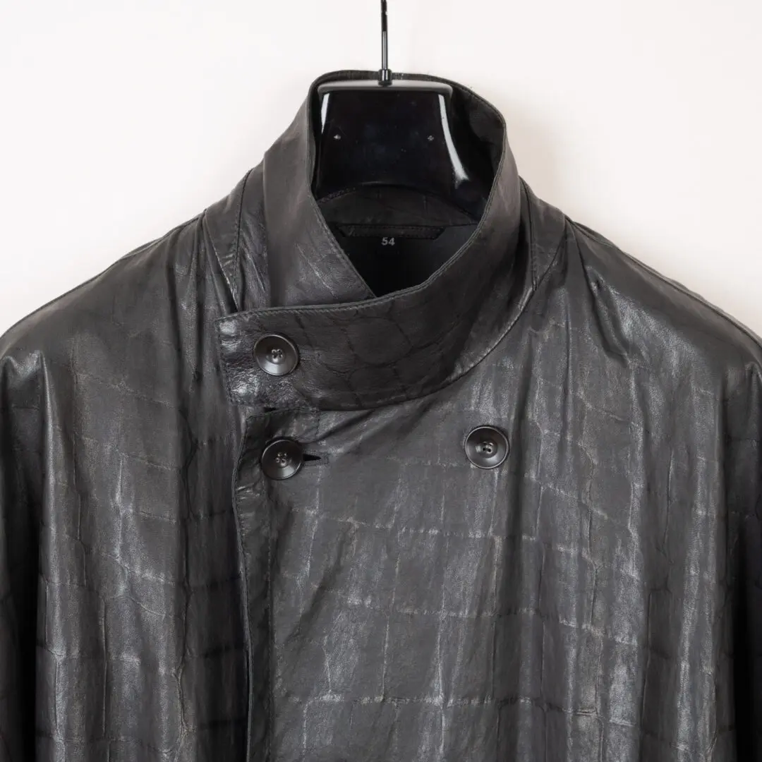 Giorgio Armani Trench Coat Black Size EU54 Men Embossed Leather