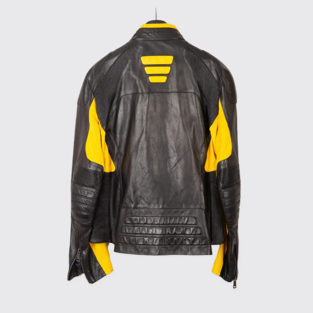 Ralph Lauren Black Label Sport Moto Jacket XL Black Yellow Lambskin