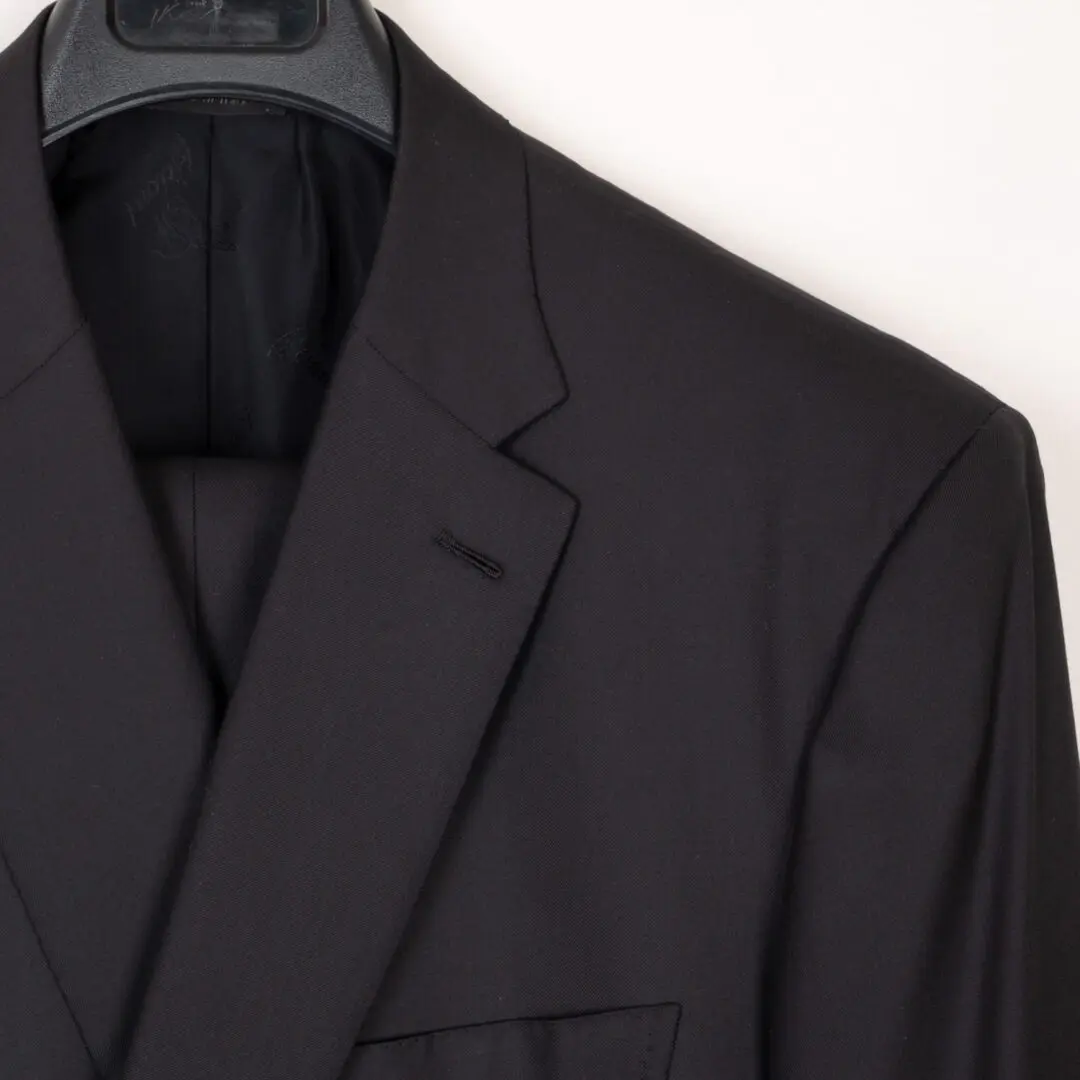 Brioni NM Colosseo Suit Size EU60 Solid Black Super 160s Wool