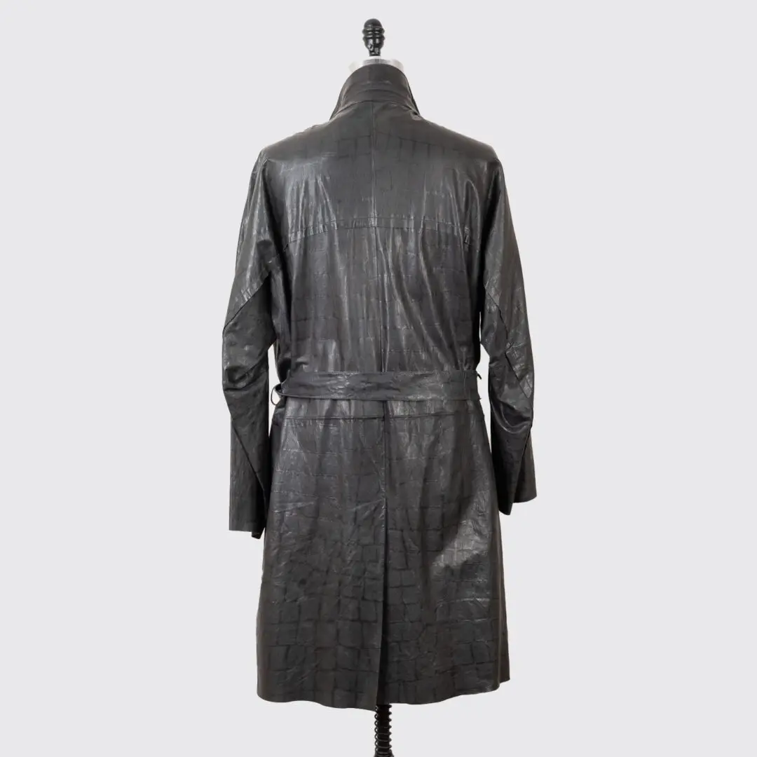 Giorgio Armani Trench Coat Black Size EU54 Men Embossed Leather