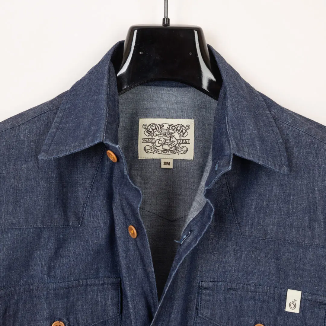 Ship John Townes Western Shirt Blue Size S Indigo Cotton Denim