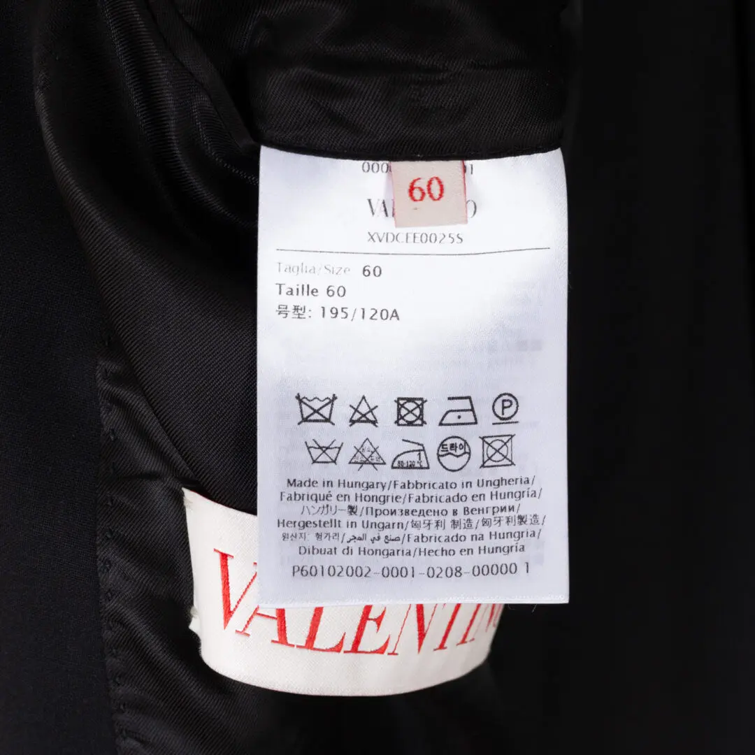 Valentino Suit Size EU60 Solid Black Wool 2-Button Pleated Pant