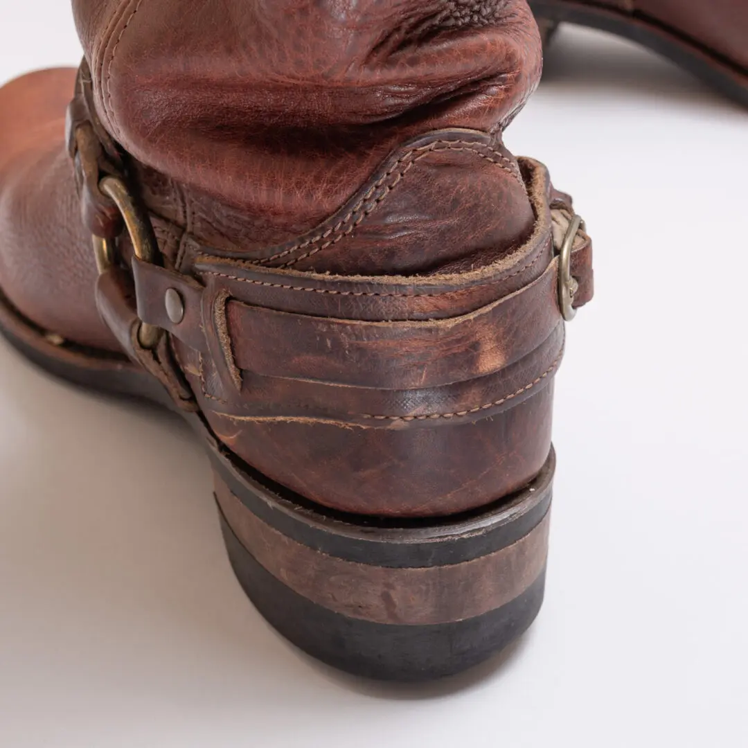 FRYE Harness Boot Size 8.5 W Men Brown Leather Western w/ Buckle