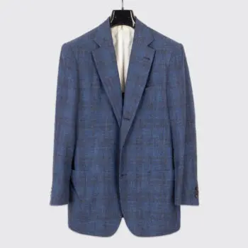 Rubinacci LH Napoli Jacket Size EU46 Blue Black Check Slub Linen