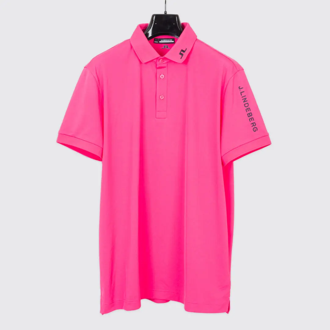 J.Lindeberg Tour Tech Reg Fit Polo Size L Men Bright Pink S/S