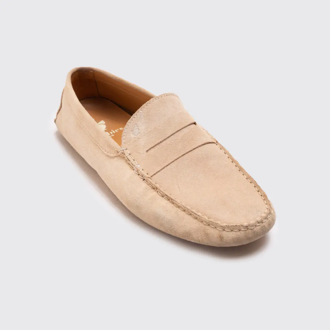 Bobbie's Paris Driving Moc Size EU45 Beige Suede Slip On Shoes