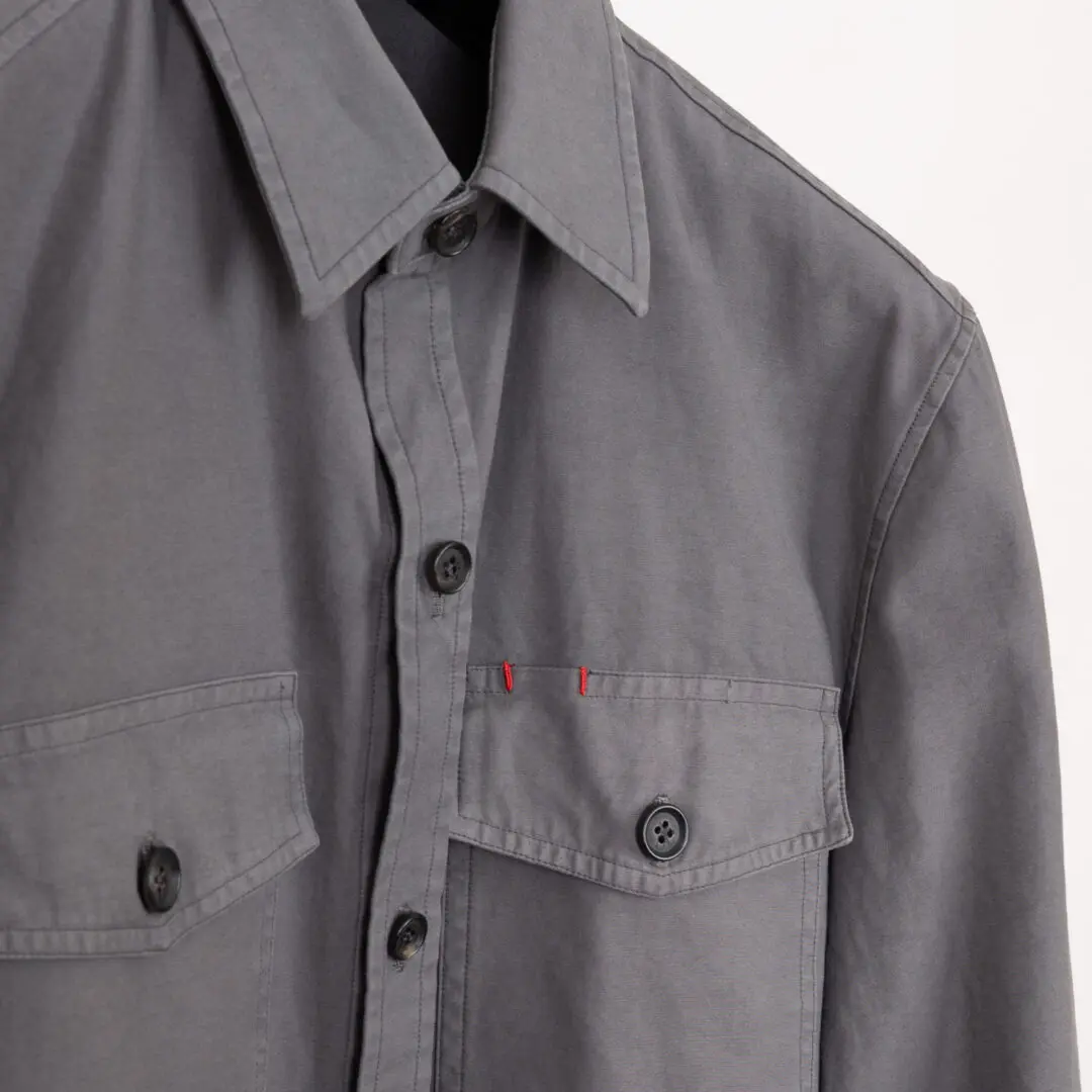 Isaia Cotton Overshirt Size M Gray 4 Pocket Made in Italy