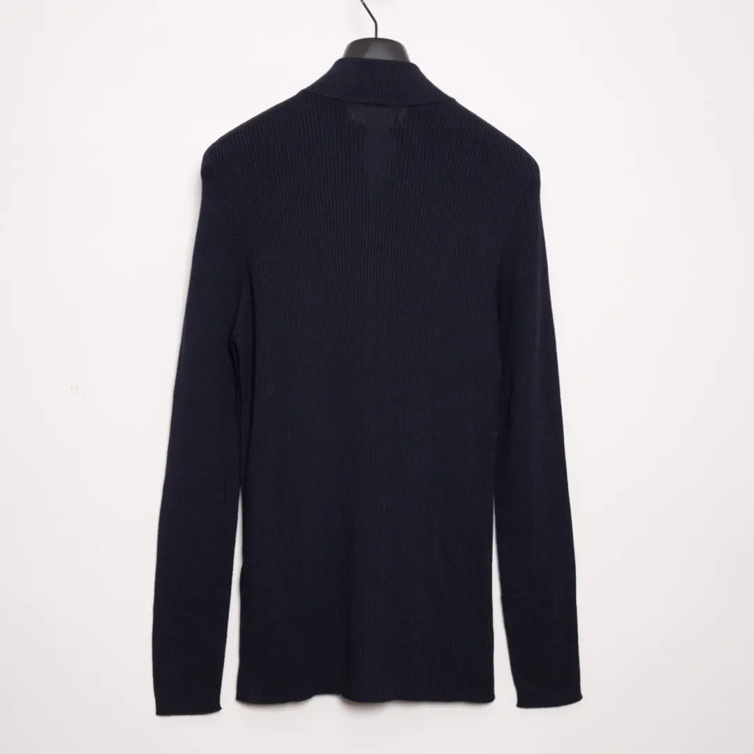 Prada Sweater Dark Navy Ribbed Wool Full Zipper Made in Italy