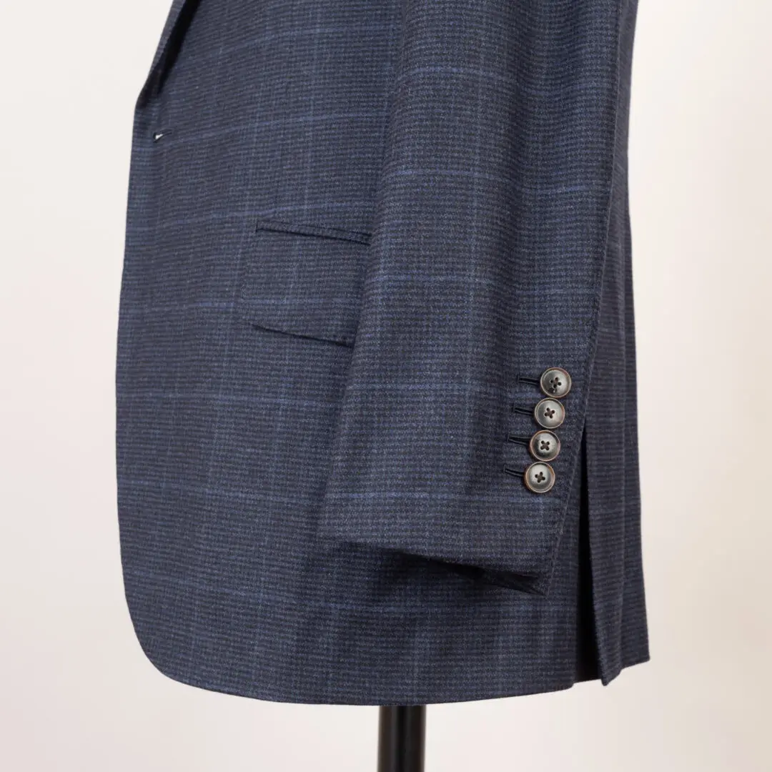 Beckenstein Bespoke 3-Piece Suit Size 36 Navy Check Wool Flannel