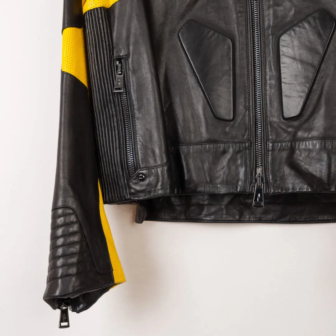 Ralph Lauren Black Label Sport Moto Jacket XL Black Yellow Lambskin