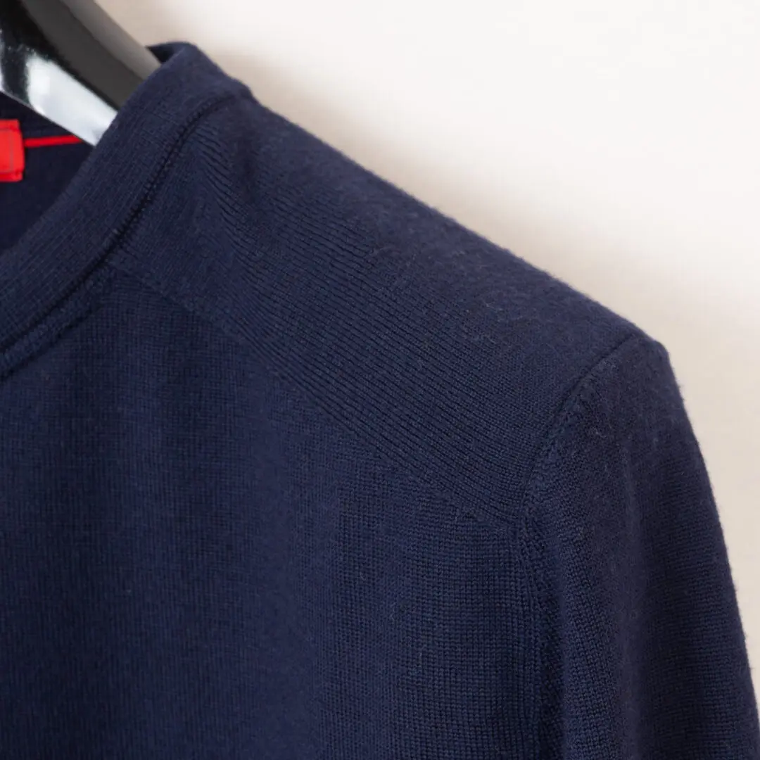 Isaia Napoli Sweater Solid Navy Blue Lightweight Crew Iconico