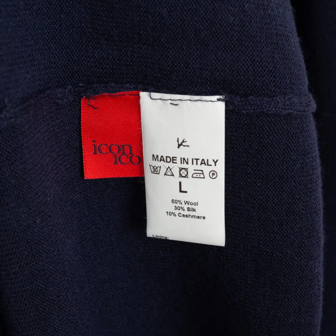 Isaia Napoli Sweater Solid Navy Blue Lightweight Crew Iconico