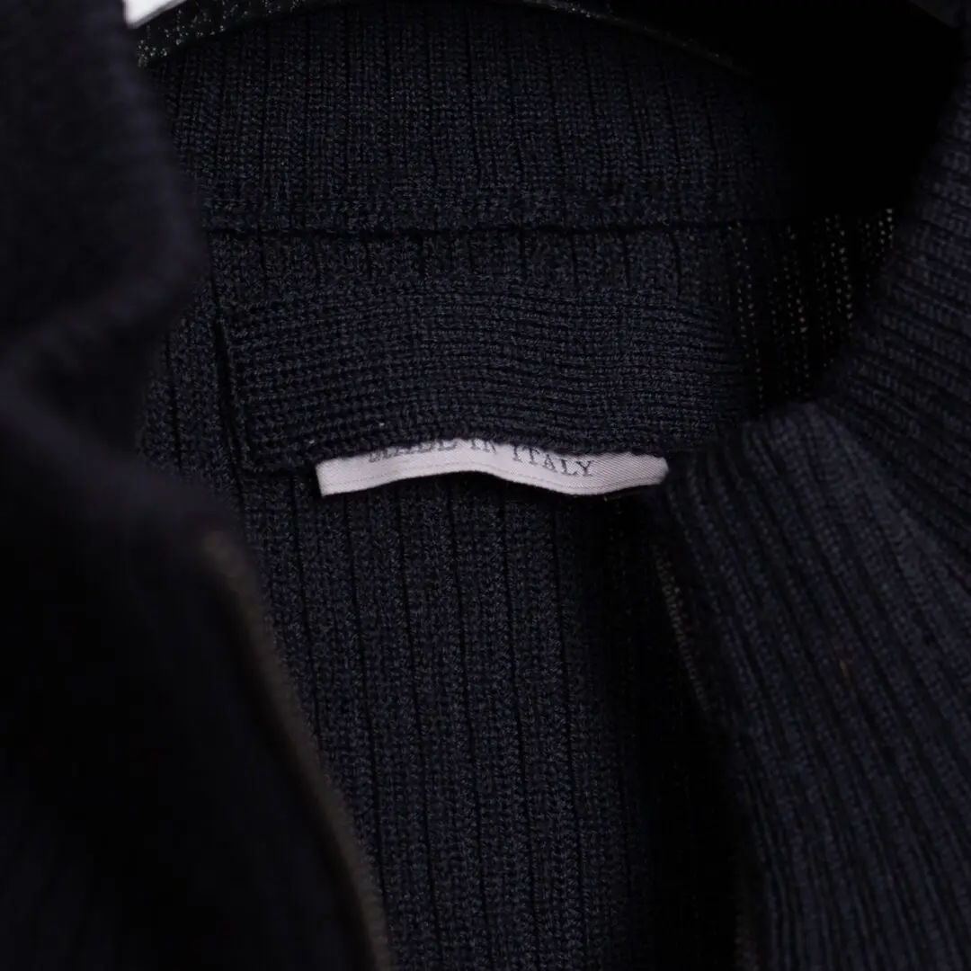 Prada Sweater Dark Navy Ribbed Wool Full Zipper Made in Italy