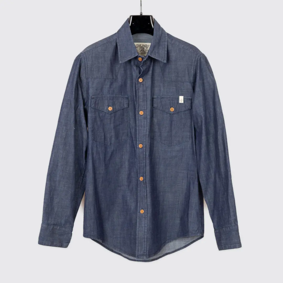 Ship John Townes Western Shirt Blue Size S Indigo Cotton Denim