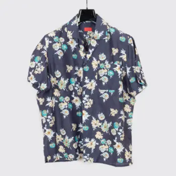 Isaia Napoli Camp Collar Shirt Size 42cm Blue Cotton Silk Floral 4