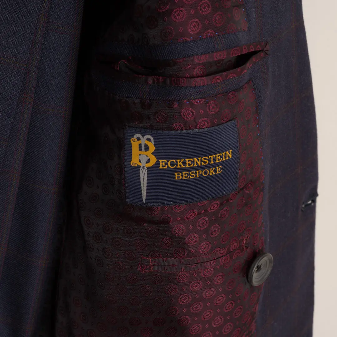 Beckenstein Bespoke Suit Size 36 Navy Red Check Double Breasted