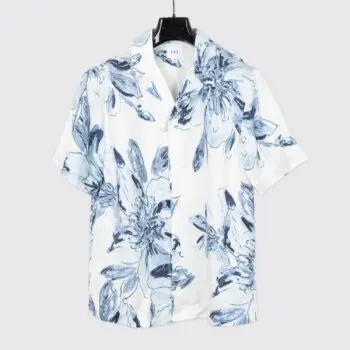 Ché Studios Cuban Collar Shirt Size M White Blue Floral Valbonne 4