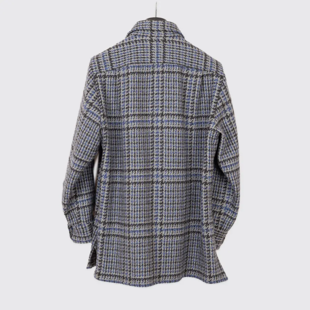 Kiton Cashmere Overshirt Size L Knit Gray Black Blue Houndstooth