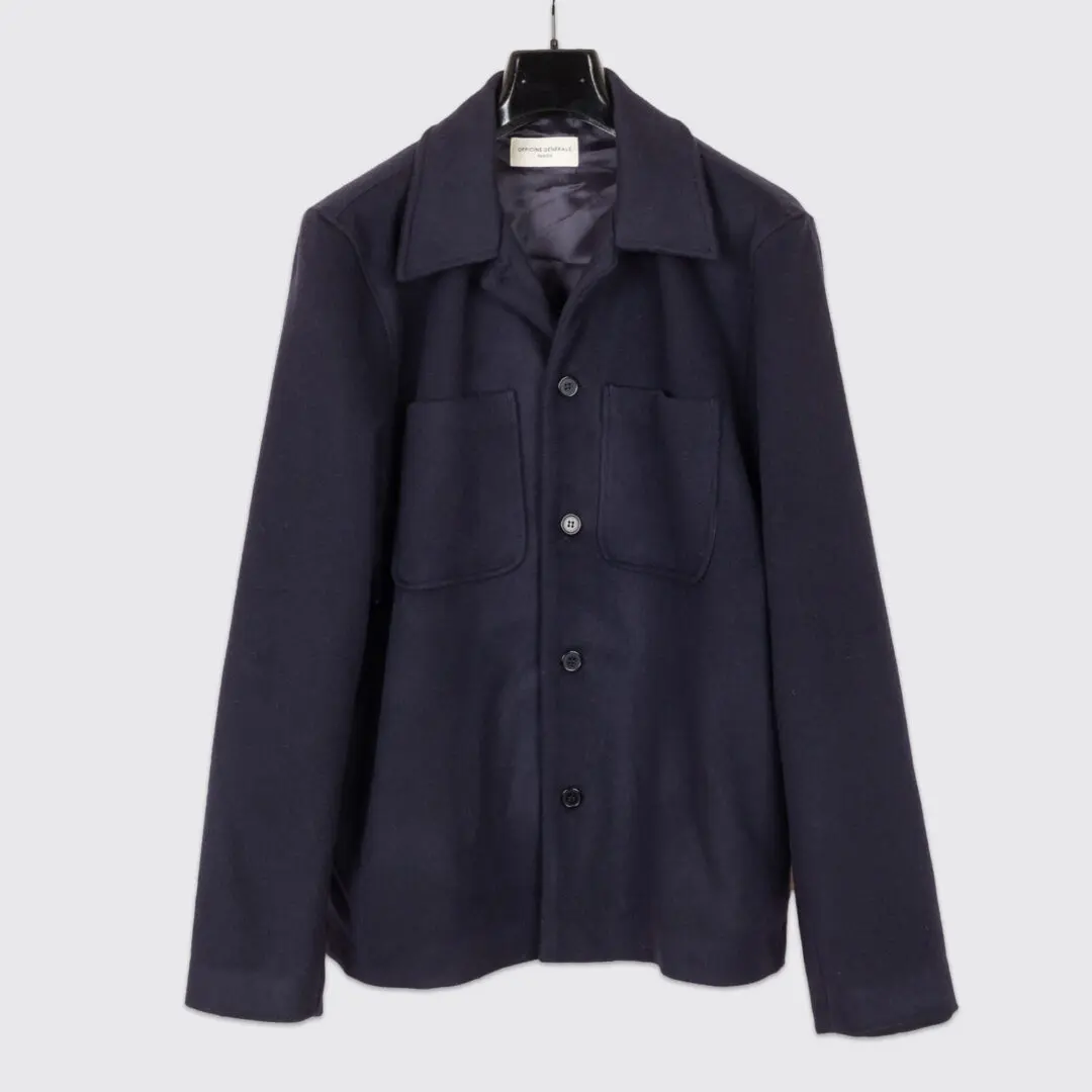 Officine Generale Harrison Shirt Size M Navy Wool Cashmere Loose Fit