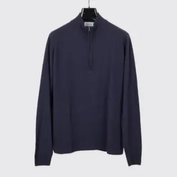 John Smedley Quarter Zip Sweater Size L Men Navy Extrafine Merino