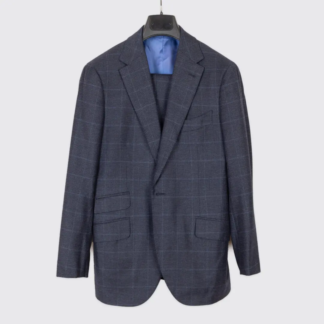 Beckenstein Bespoke 3-Piece Suit Size 36 Navy Check Wool Flannel