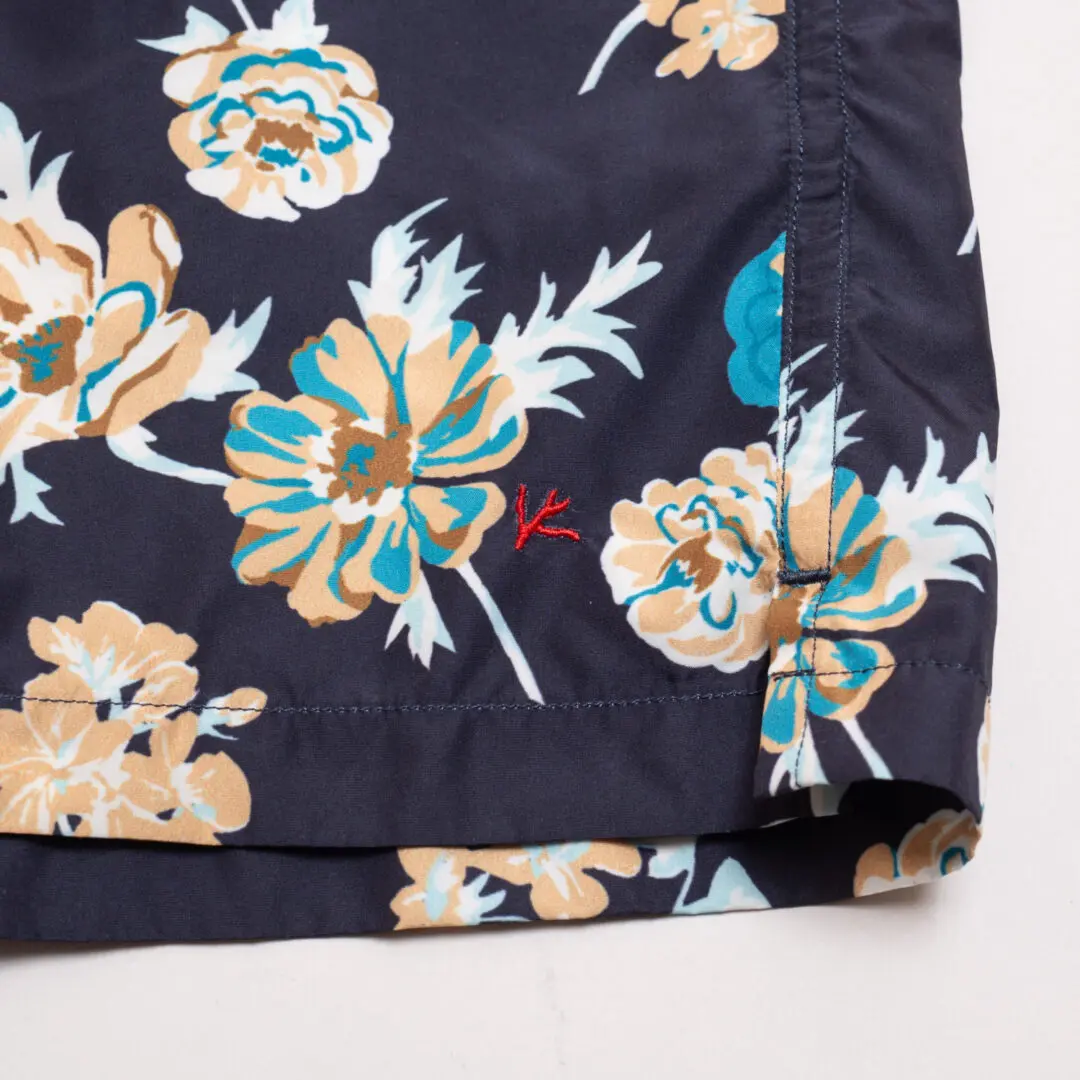 Isaia Swim Trunks Size M Navy Blue Floral Print Lightweight