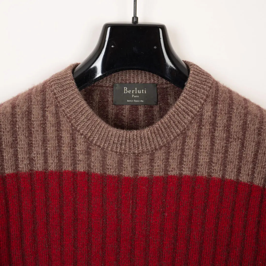 Berluti Cashmere Blend Sweater Size EU52 Ribbed Burgundy Crewneck