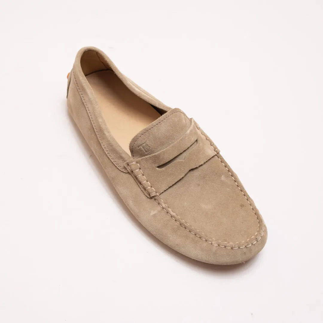 TOD'S Gommino Driving Moc Shoes Size UK9.5 Men Taupe Suede