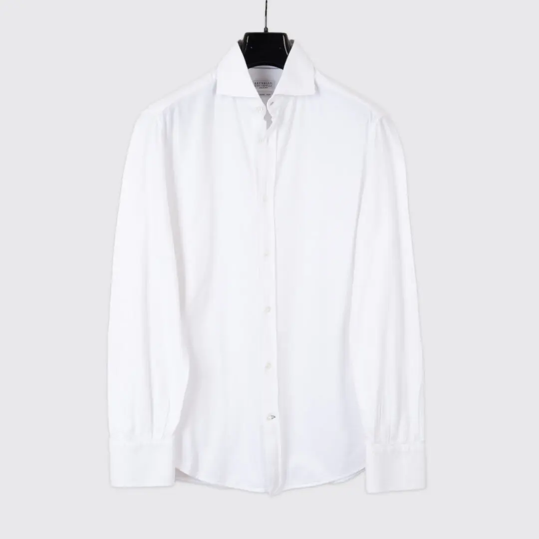 Brunello Cucinelli White Basic Fit Size EU52 Jersey Cotton Shirt