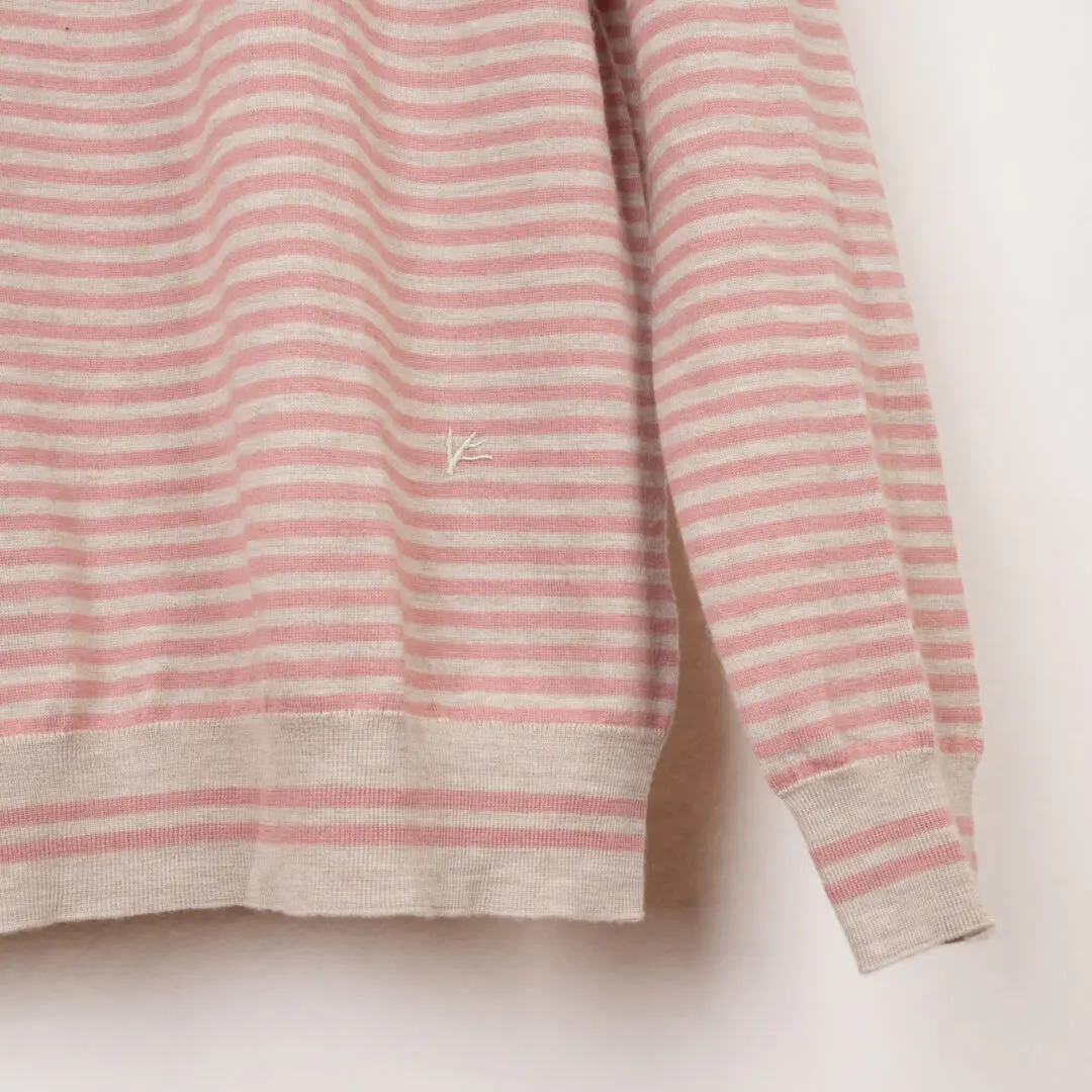 Isaia Napoli Sweater Size L Heather Gray Pink Stripe Cashmere