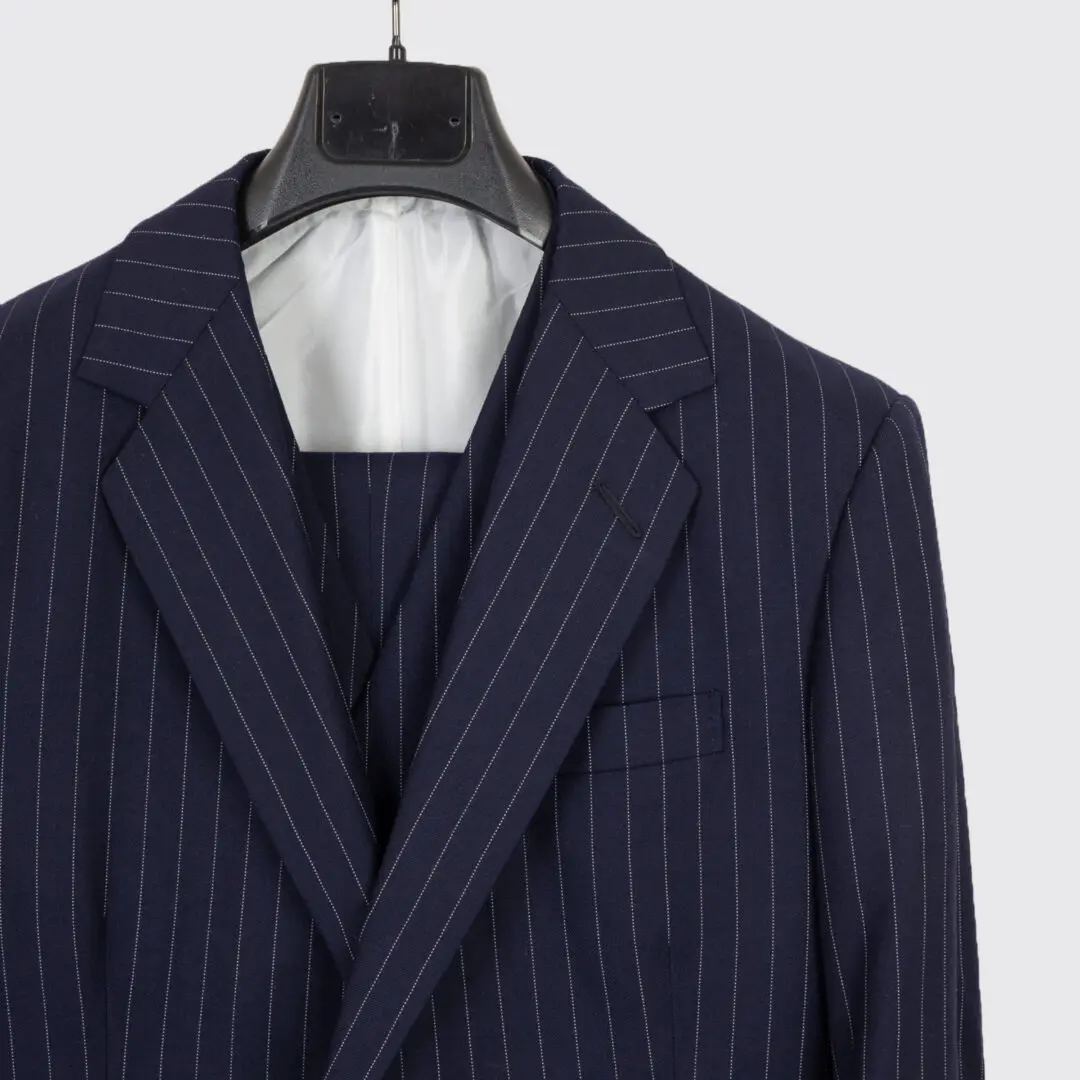 Richard Anderson Bespoke Suit Size 36 Navy Pinstripe Wool 3-Piece