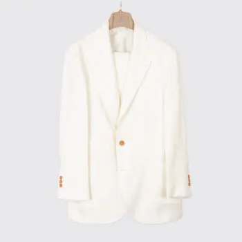 Brunello Cucinelli Summer Suit Size EU52 Short White Linen Blend