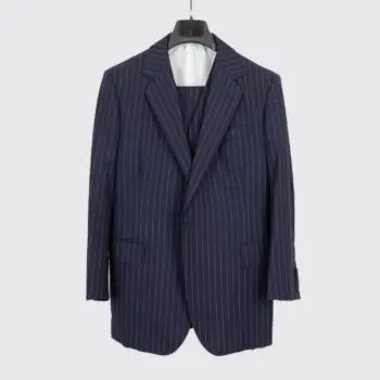 Richard Anderson Bespoke Suit Size 36 S Navy Stripe Wool 3-Piece