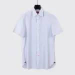 Isaia Napoli Shirt Size 17 (EU43) Lightweight Blue Short Sleeve