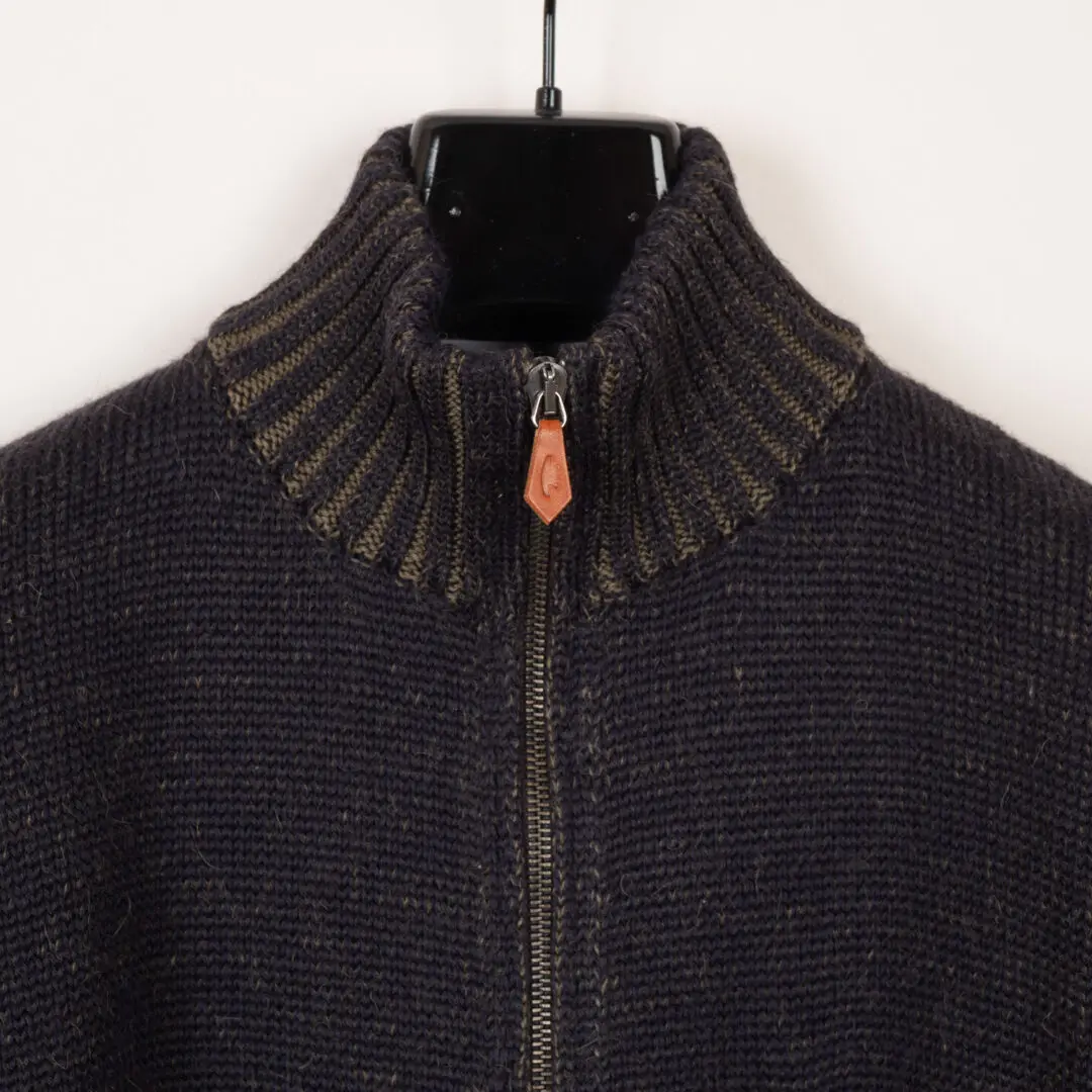 Inis Meain Full Zip Sweater Men Size M Speckled Navy Alpaca Silk